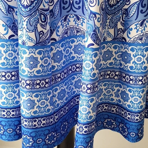 Julian Taylor Blue & White A-Line Midi Dress Size 12 - Picture 6 of 12